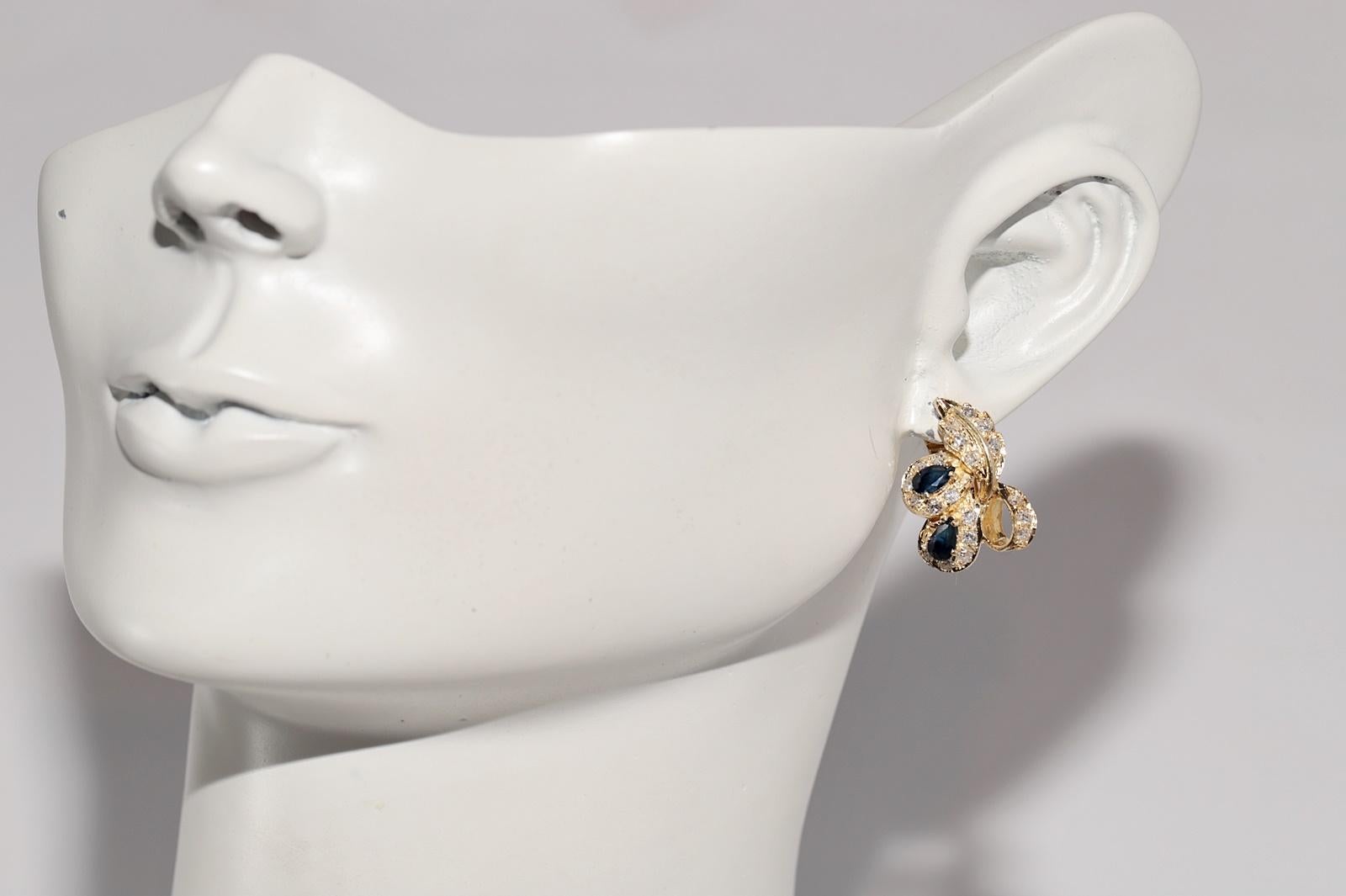 Ohrring, Vintage, ca. 1980er Jahre, 14k Gold, natürlicher Diamant und Saphir Blatt, Vintage im Angebot 5