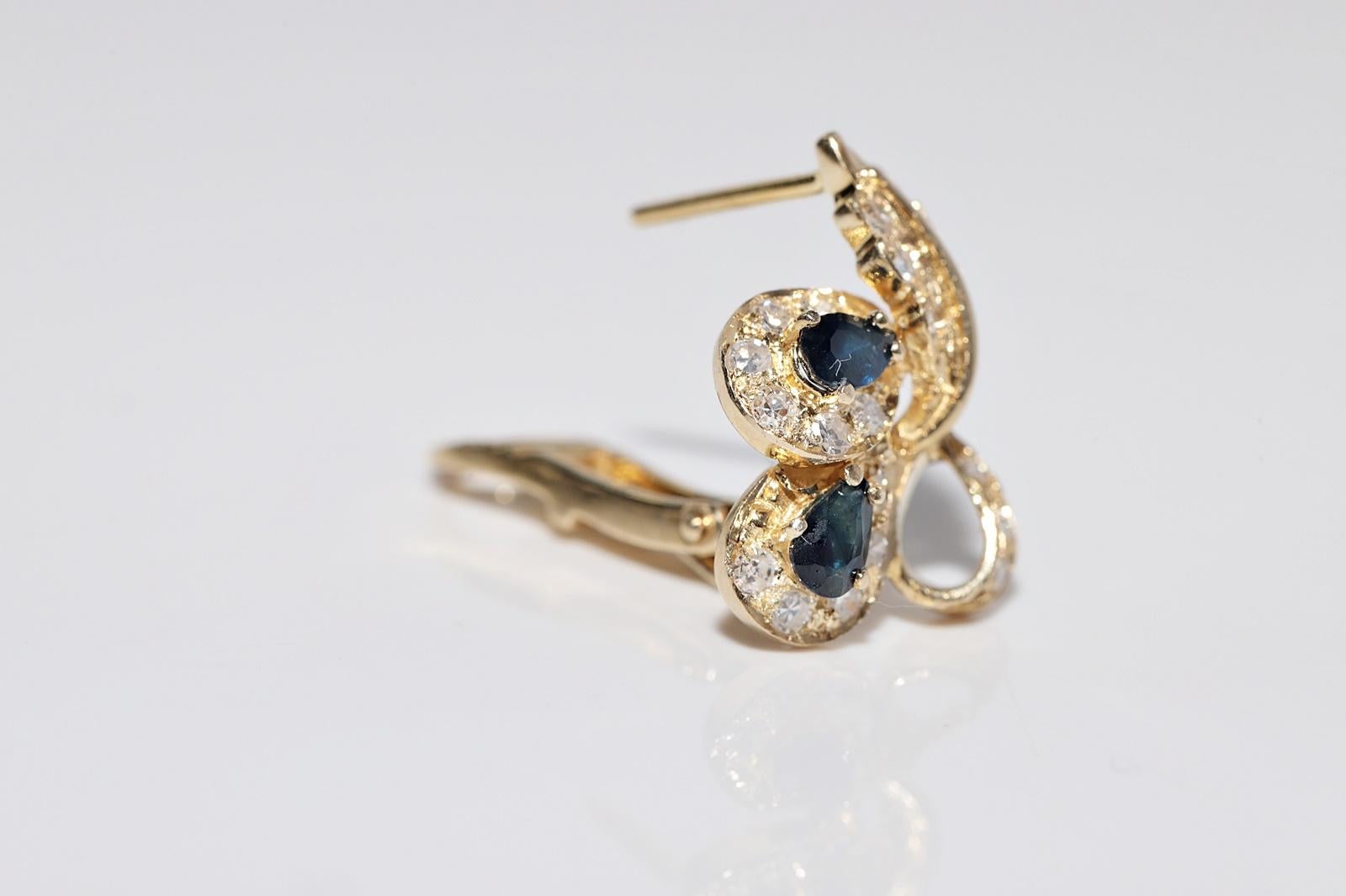 Orecchino stile foglia in oro 14k con diamante naturale e zaffiro, CIRCA 1980 in vendita 8