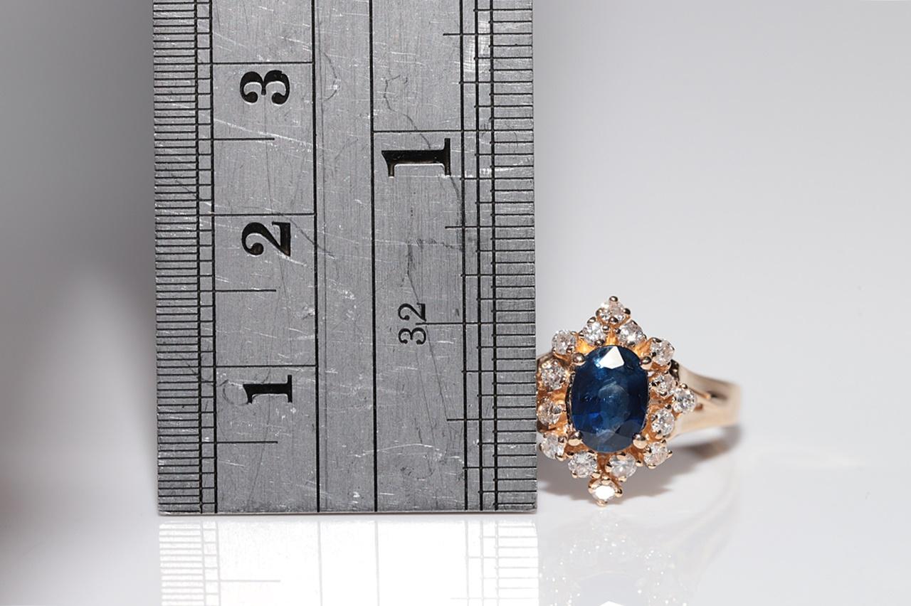 Anello Navette con diamanti naturali e zaffiri in oro 14k, vintage, circa anni '80 in vendita 4