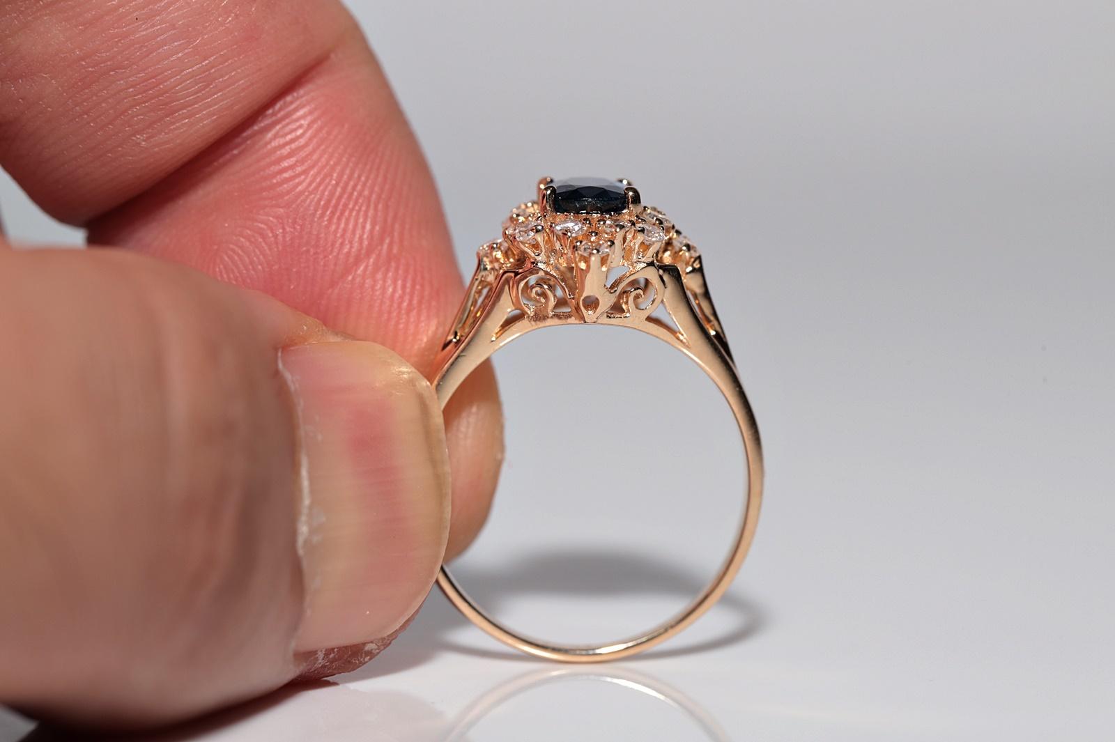 Anello Navette con diamanti naturali e zaffiri in oro 14k, vintage, circa anni '80 in vendita 7