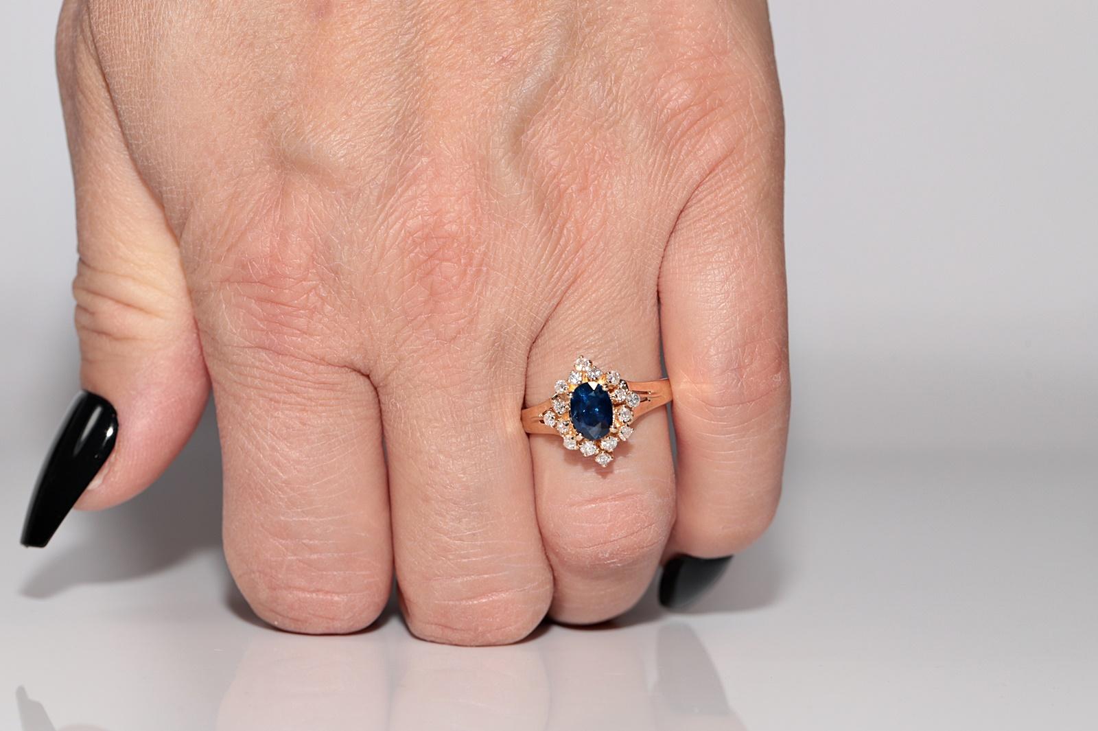 Anello Navette con diamanti naturali e zaffiri in oro 14k, vintage, circa anni '80 in vendita 9