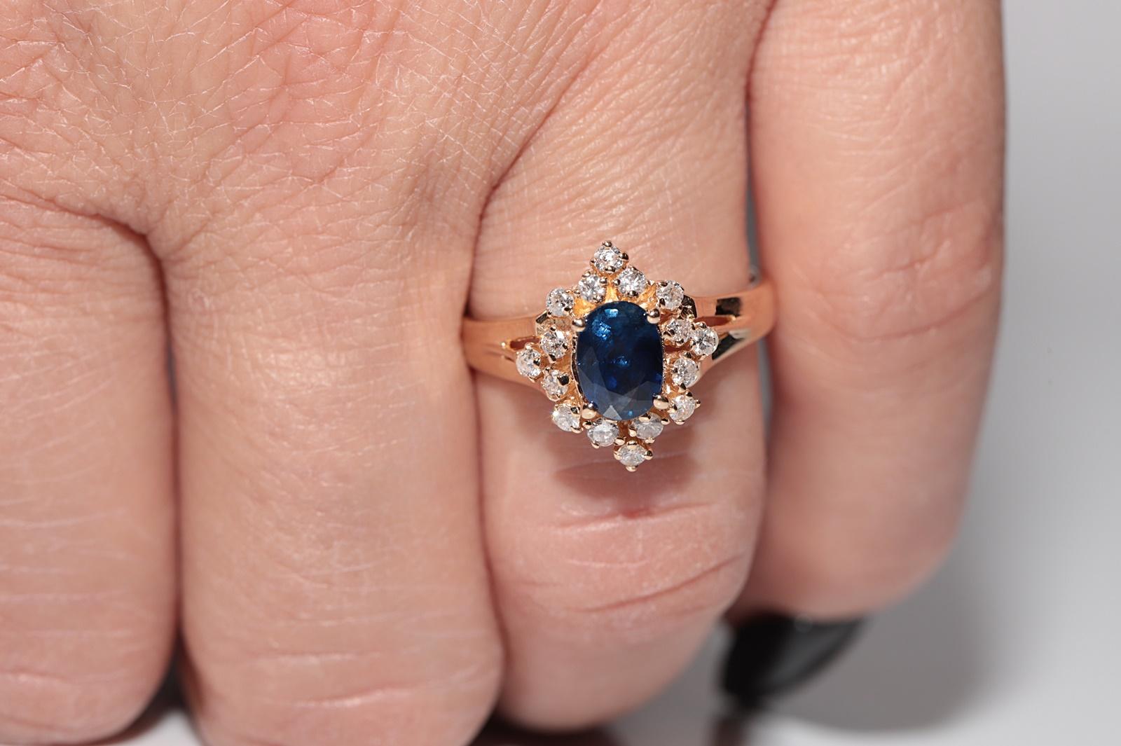 Anello Navette con diamanti naturali e zaffiri in oro 14k, vintage, circa anni '80 in vendita 10