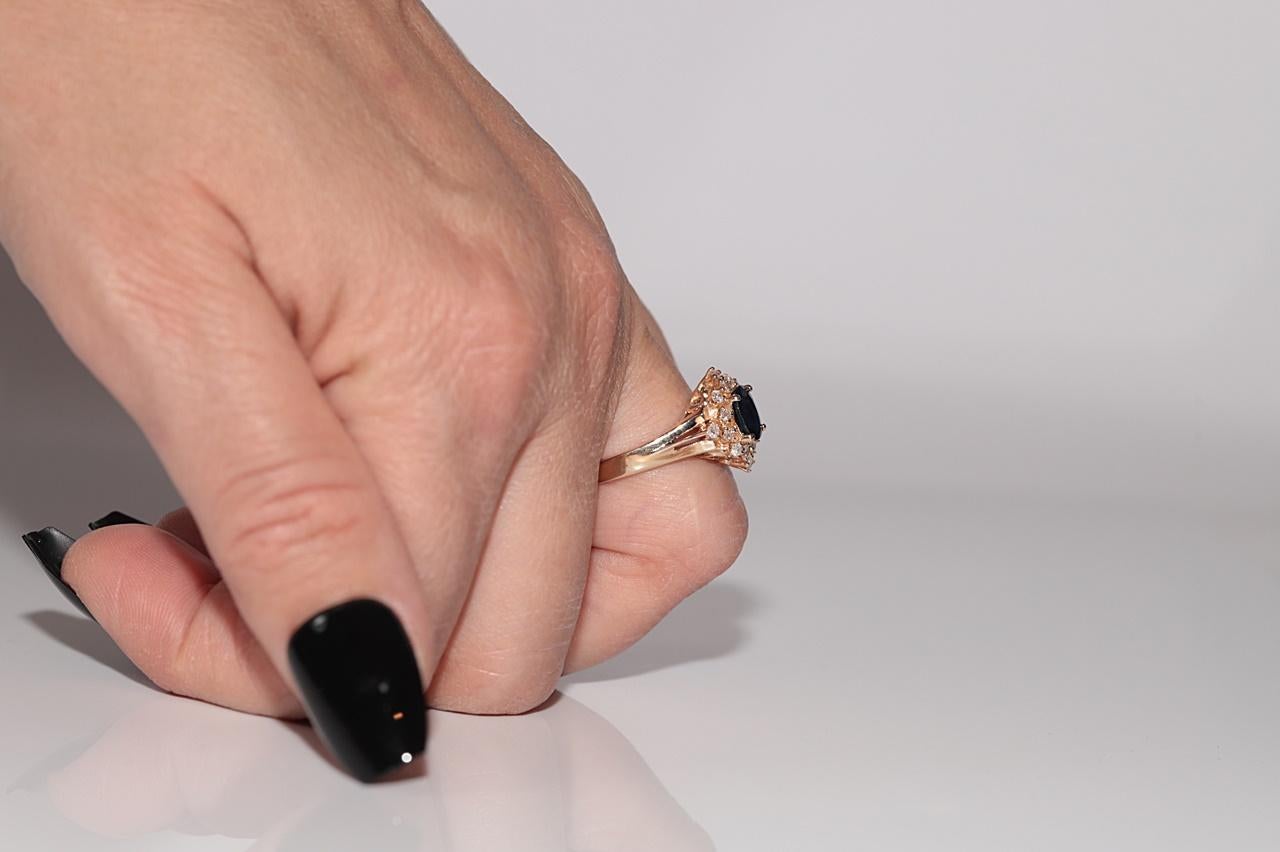 Anello Navette con diamanti naturali e zaffiri in oro 14k, vintage, circa anni '80 in vendita 11