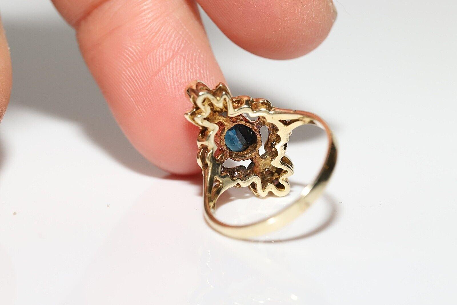 Women's Vintage Circa 1980s 14k Gold Natural Diamond And Sapphire Navette Ring For Sale