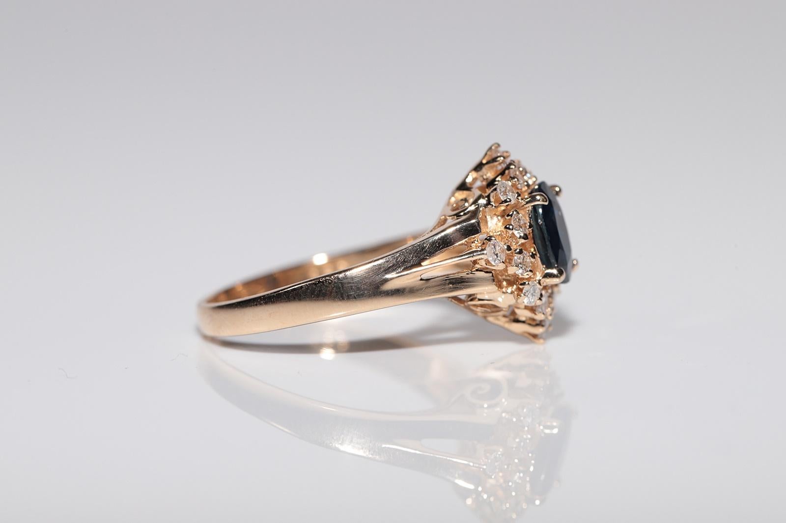 Donna Anello Navette con diamanti naturali e zaffiri in oro 14k, vintage, circa anni '80 in vendita