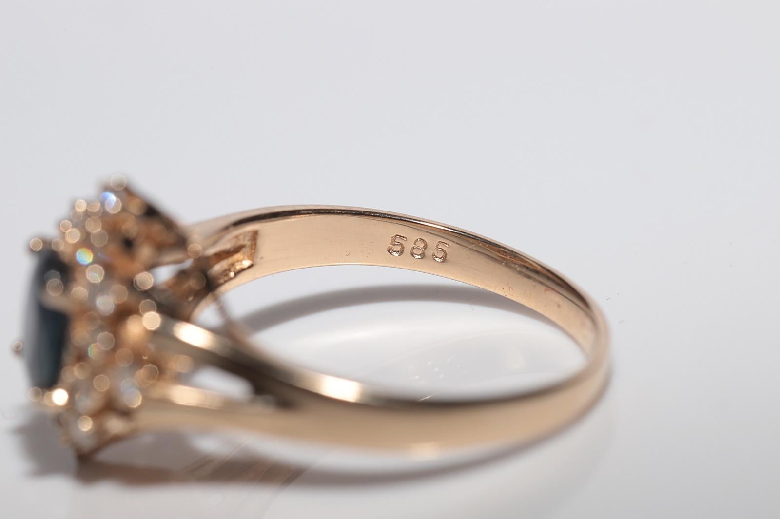 Anello Navette con diamanti naturali e zaffiri in oro 14k, vintage, circa anni '80 in vendita 1