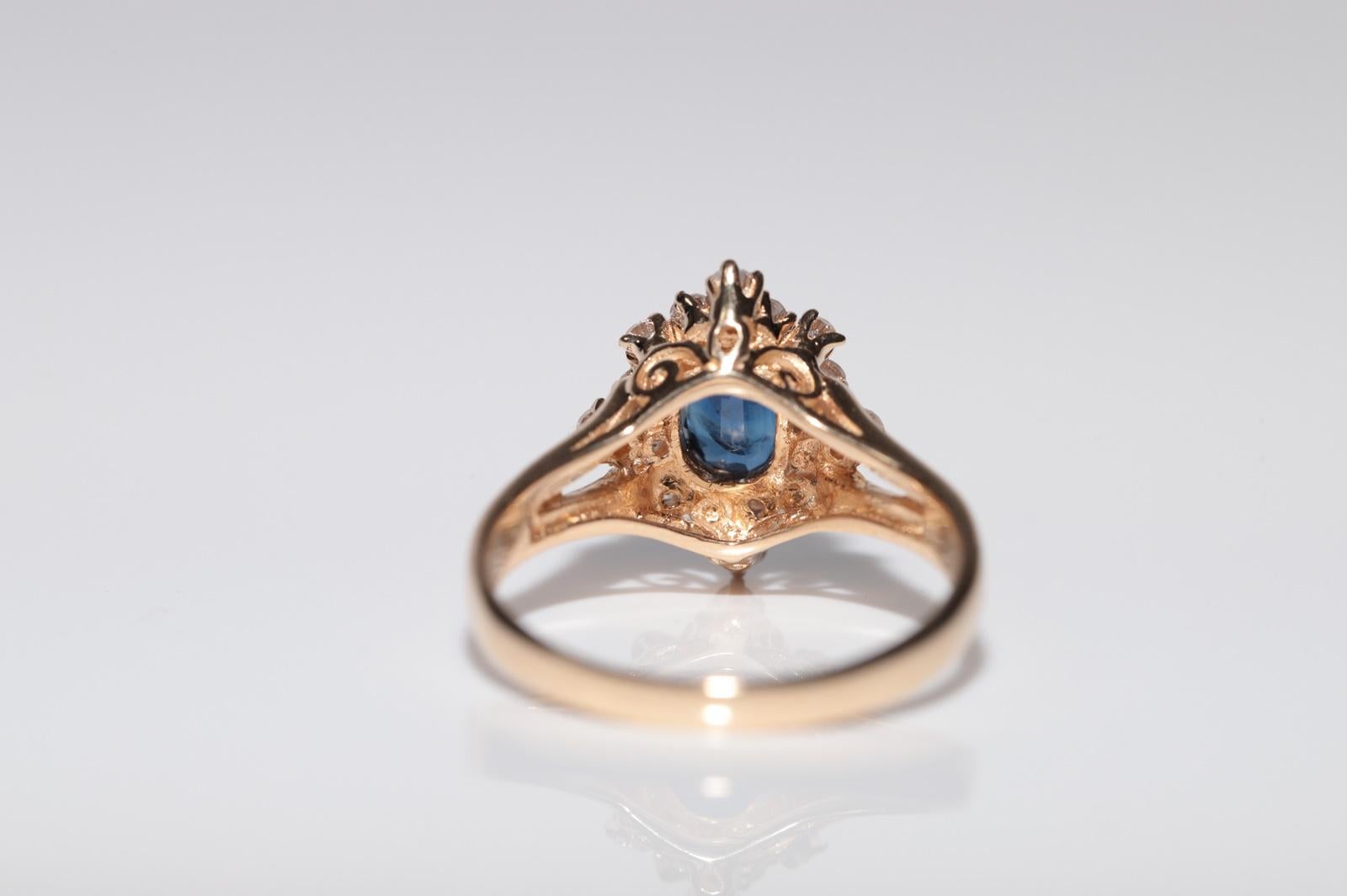 Anello Navette con diamanti naturali e zaffiri in oro 14k, vintage, circa anni '80 in vendita 2