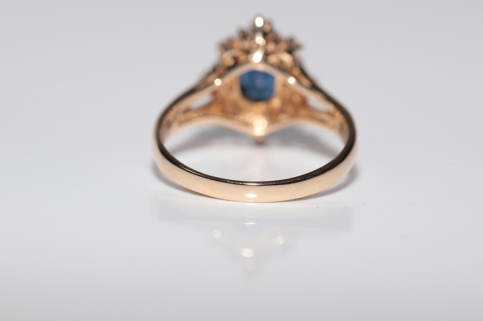 Anello Navette con diamanti naturali e zaffiri in oro 14k, vintage, circa anni '80 in vendita 3