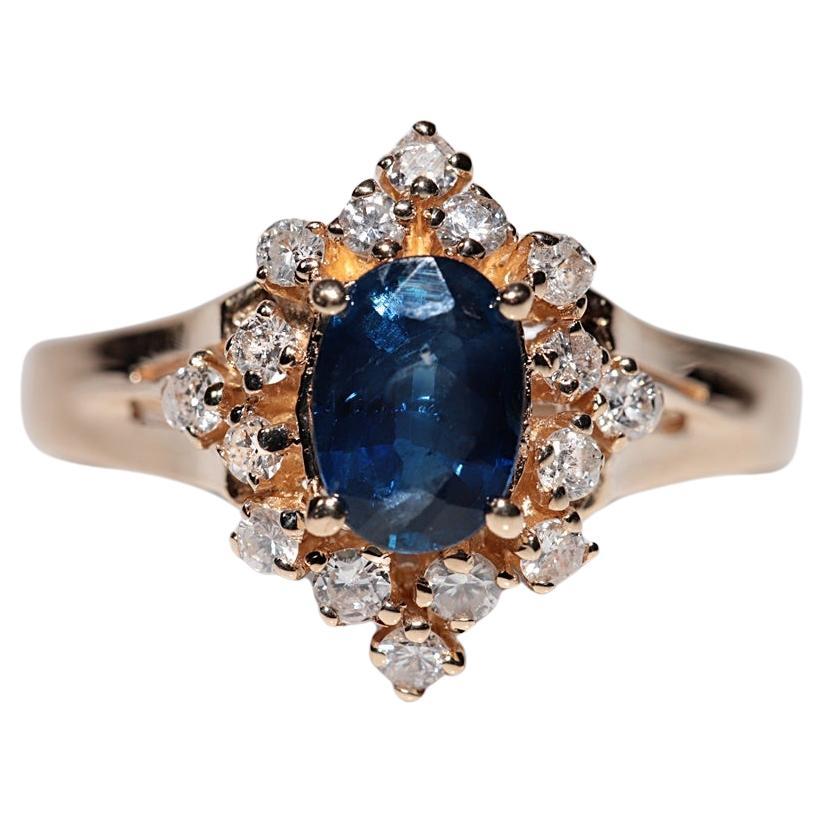 Vintage Circa 1980s 14k Gold Natural Diamond And Sapphire Navette Ring