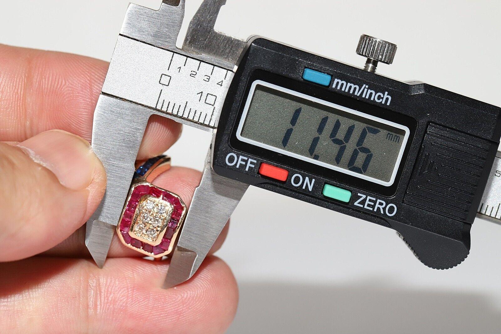 Vintage Circa 1980er Jahre 14k Gold Ring mit natürlichem Diamant und Saphir und Rubin im Angebot 6