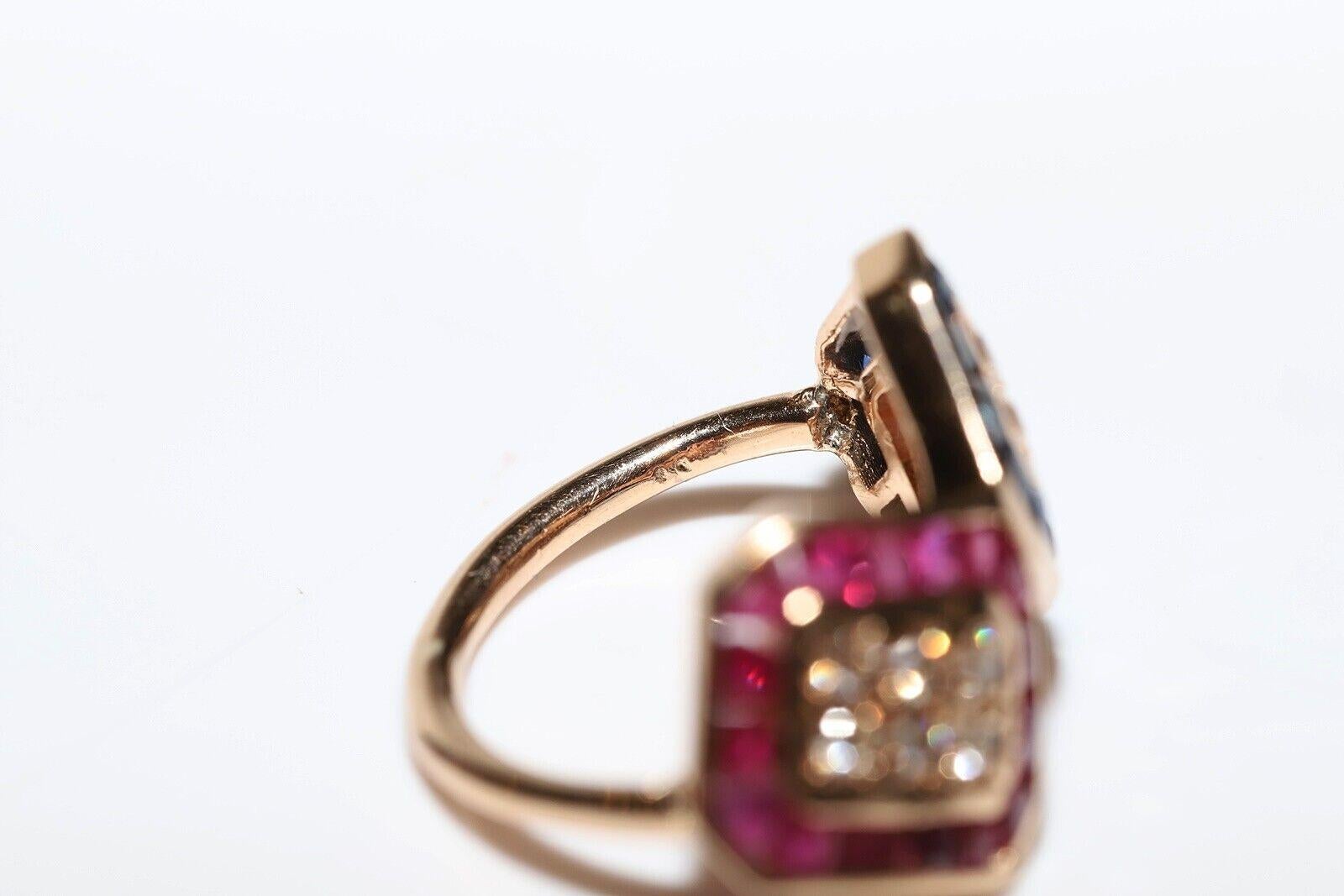 Brilliant Cut Vintage Circa 1980s 14k Gold Natural Diamond And Sapphire Ruby Ring For Sale