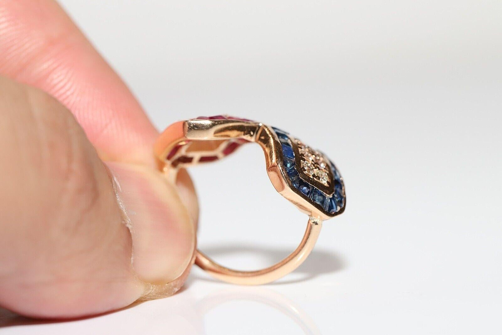 Vintage Circa 1980er Jahre 14k Gold Ring mit natürlichem Diamant und Saphir und Rubin im Zustand „Gut“ im Angebot in Fatih/İstanbul, 34
