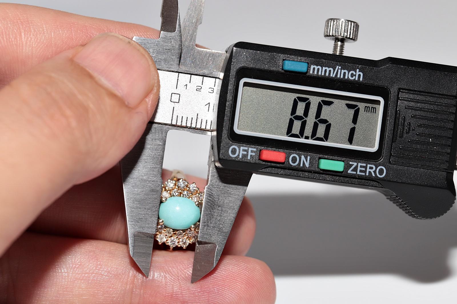 Vintage Circa 1980s 14k Gold Natural Diamond And Turquoise Ring For Sale 5