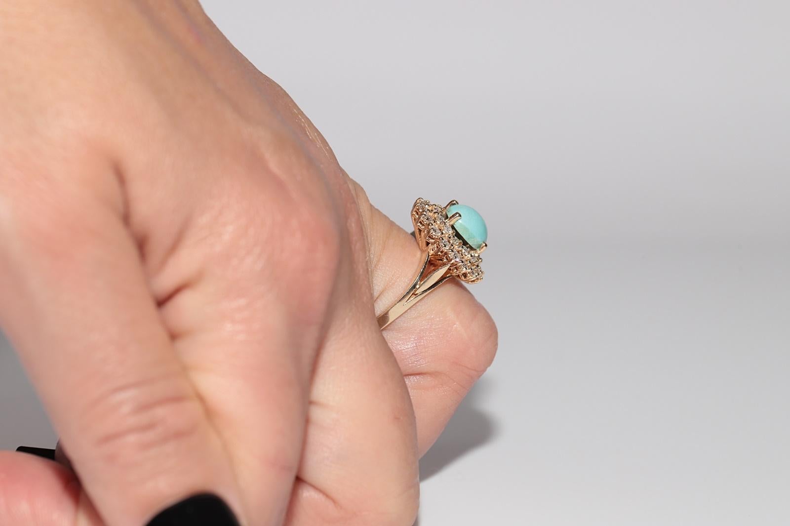 Vintage Circa 1980s 14k Gold Natural Diamond And Turquoise Ring For Sale 10