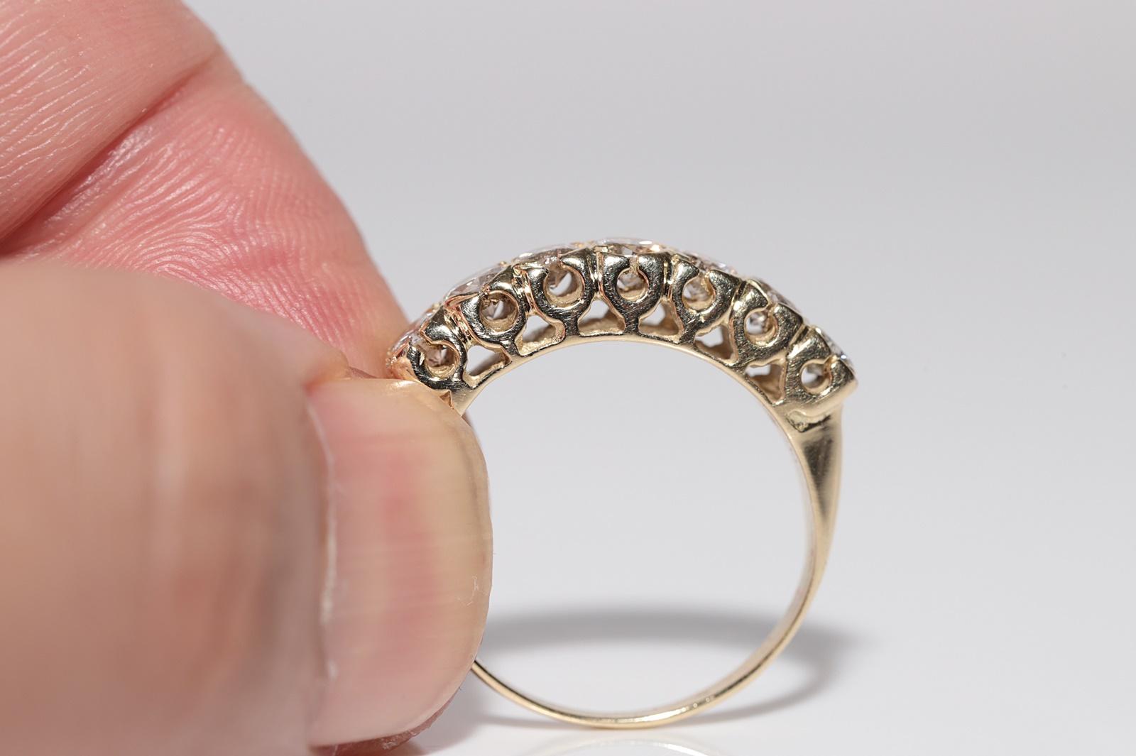 Vintage Circa 1980s 14k Gold Natural Diamond Decorated Band Ring For Sale 4