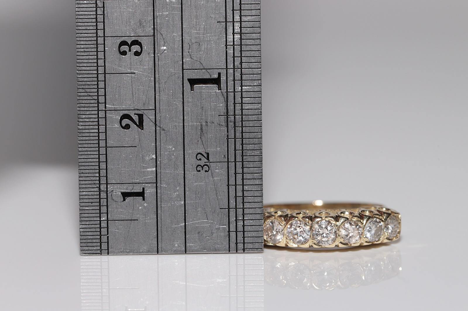 Vintage Circa 1980s 14k Gold Natural Diamond Decorated Band Ring For Sale 6