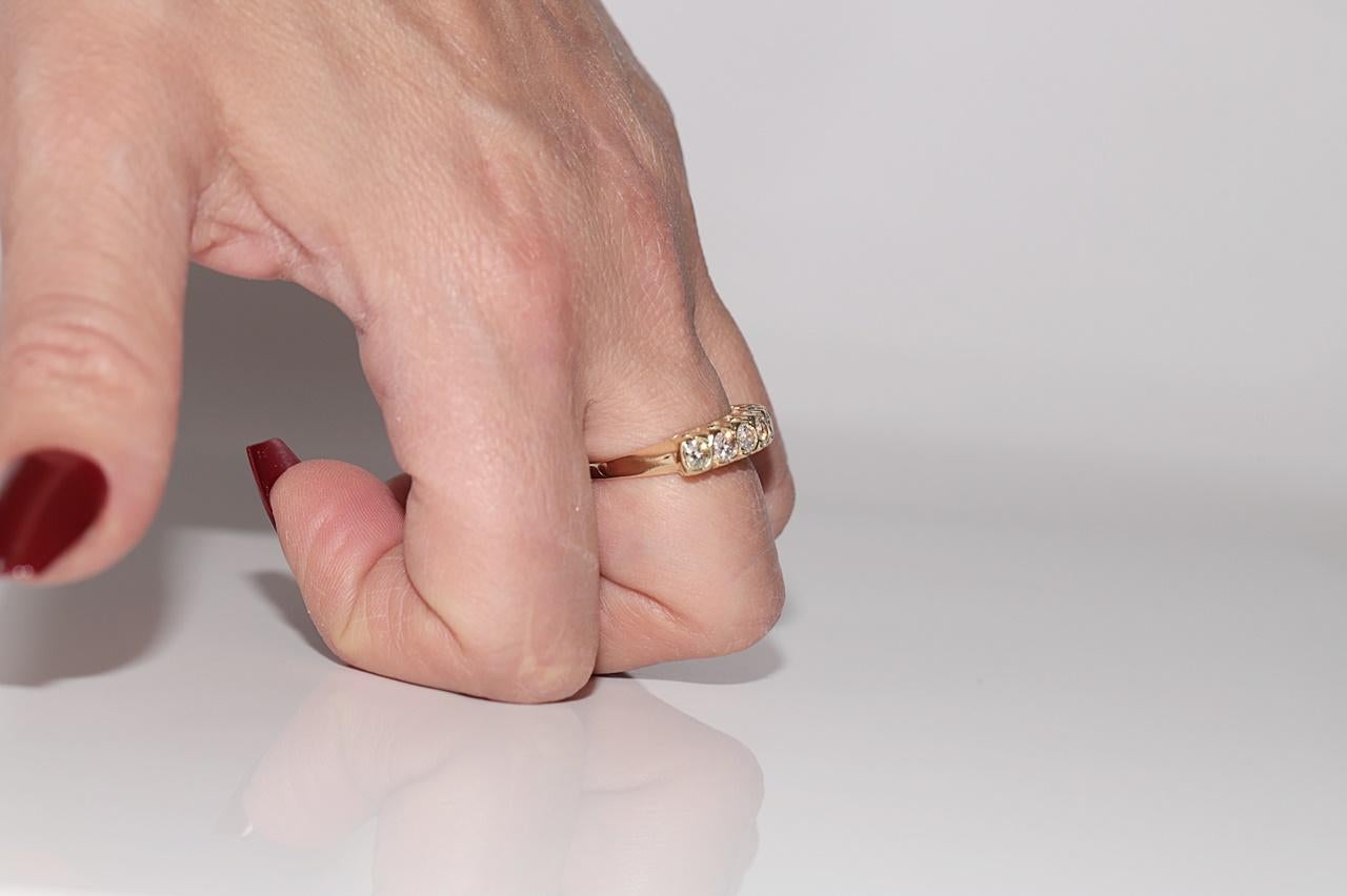 Vintage Circa 1980s 14k Gold Natural Diamond Decorated Band Ring For Sale 10
