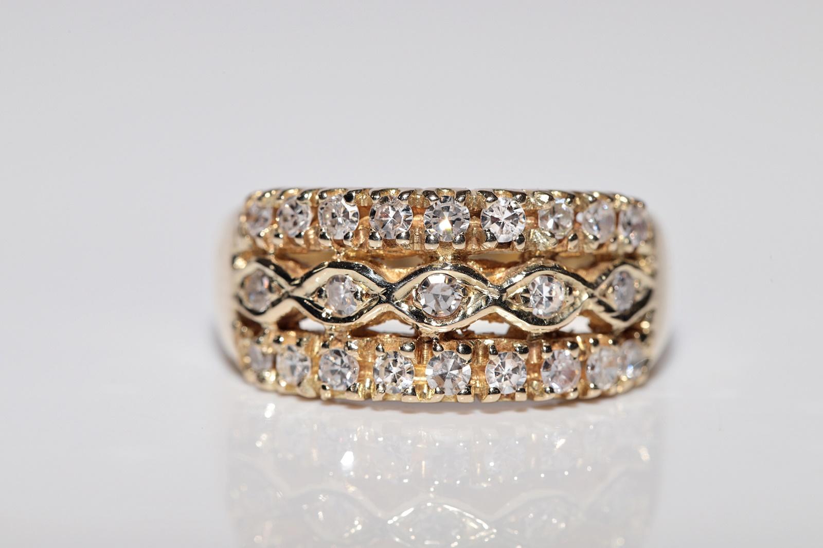 Vintage Circa 1980er Jahre 14k Gold Natürlicher Diamant Dekorierter Bandring (Einfacher Schliff) im Angebot