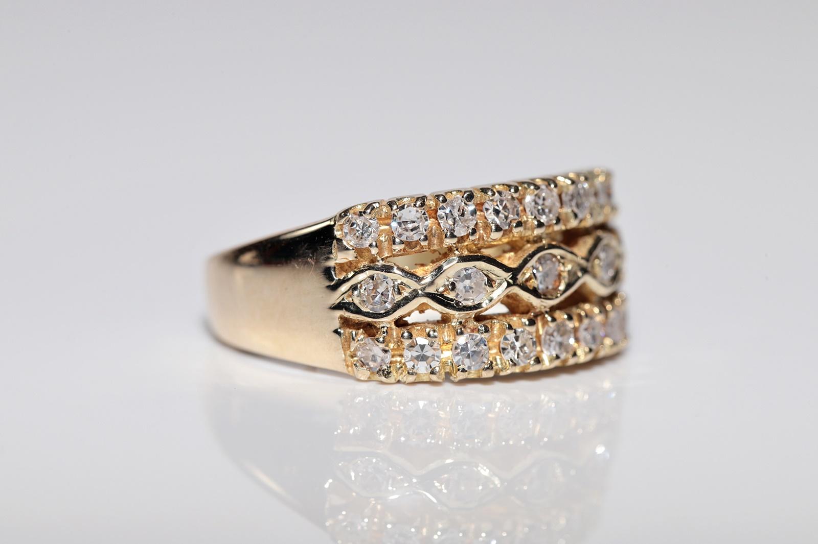 Vintage Circa 1980er Jahre 14k Gold Natürlicher Diamant Dekorierter Bandring im Zustand „Gut“ im Angebot in Fatih/İstanbul, 34