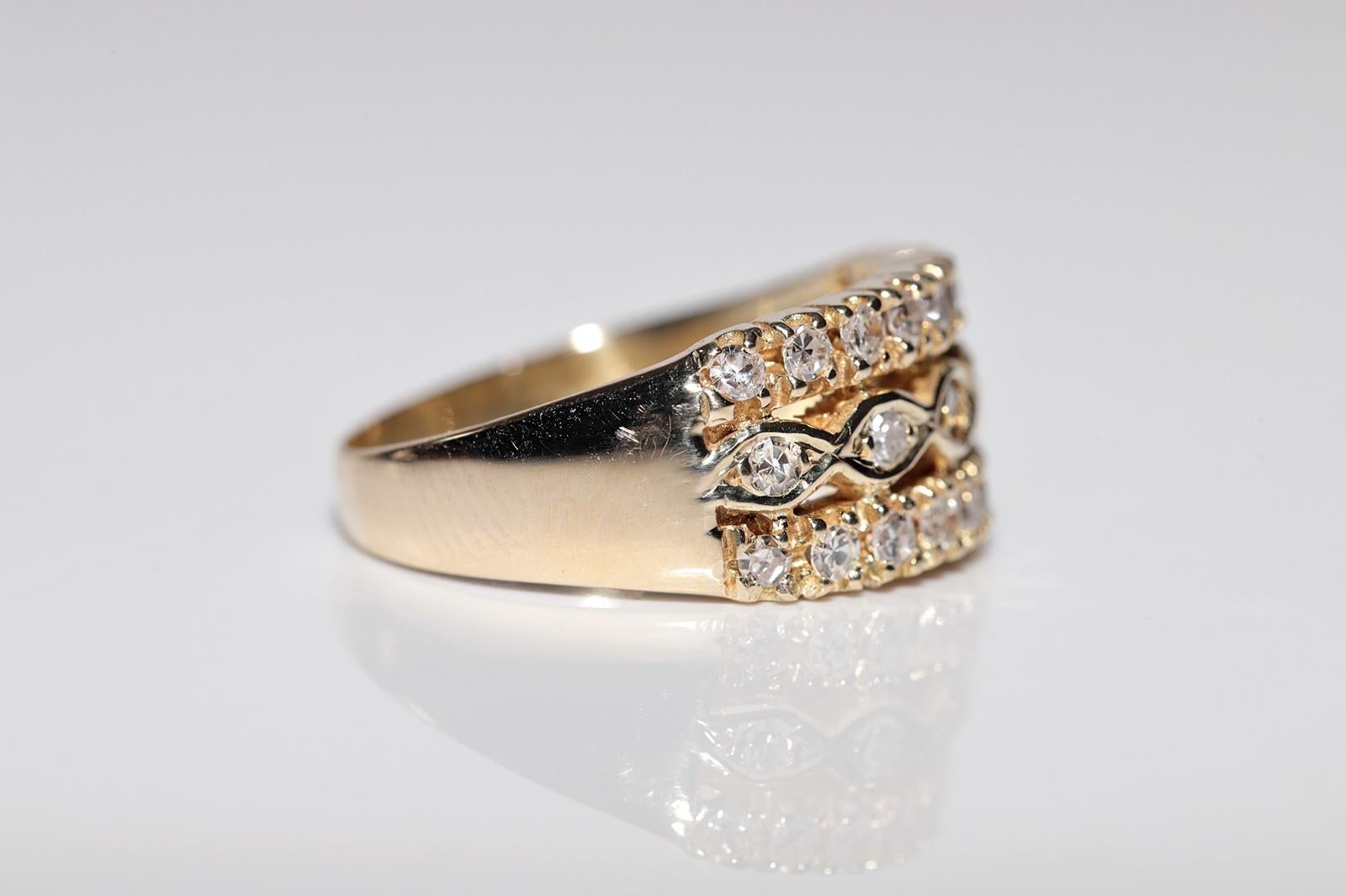Vintage Circa 1980er Jahre 14k Gold Natürlicher Diamant Dekorierter Bandring Damen im Angebot