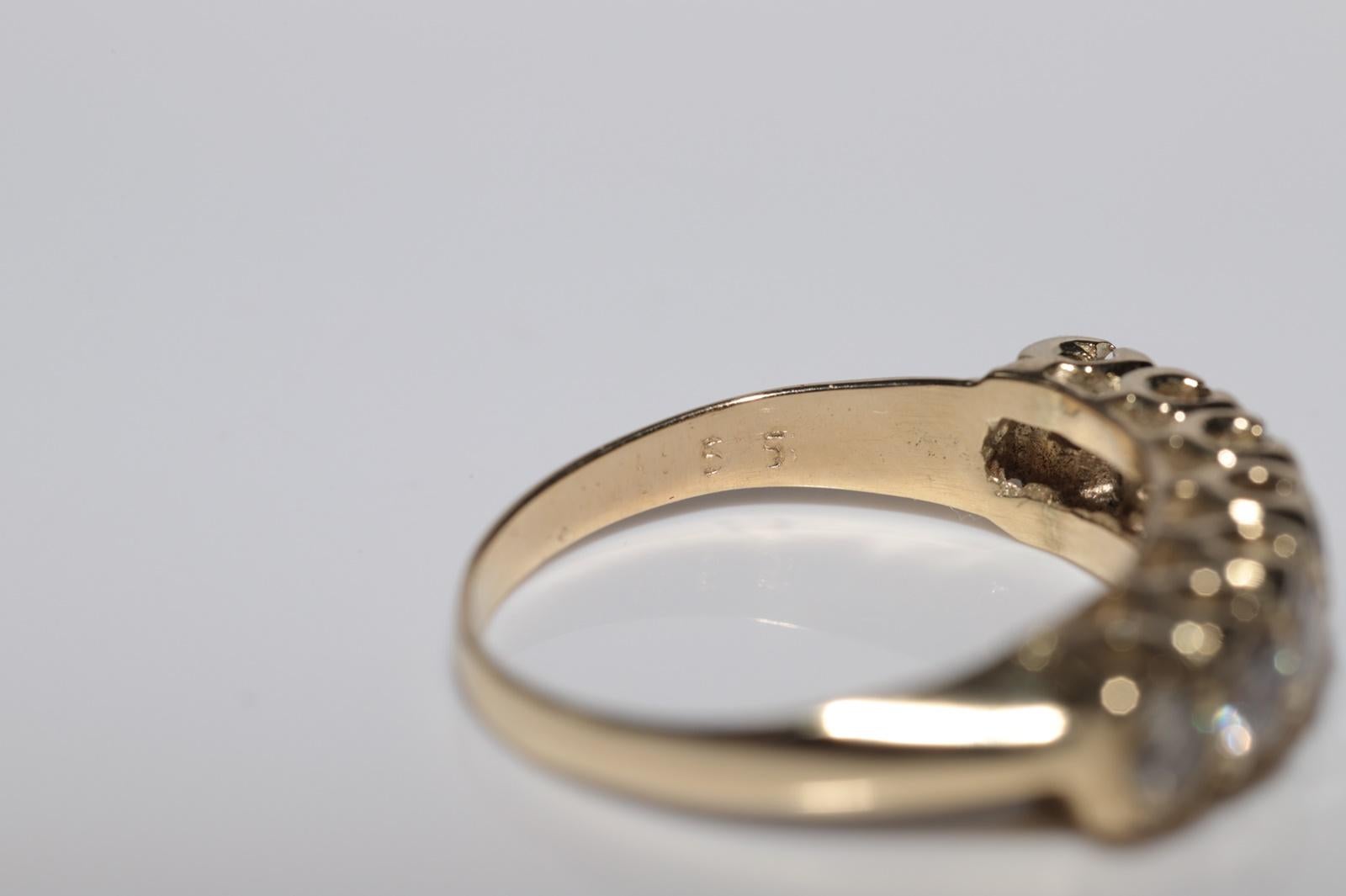 Vintage Circa 1980s 14k Gold Natural Diamond Decorated Band Ring For Sale 1