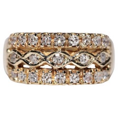 Vintage Circa 1980s 14k Gold Natural Diamond Decorated Band Ring