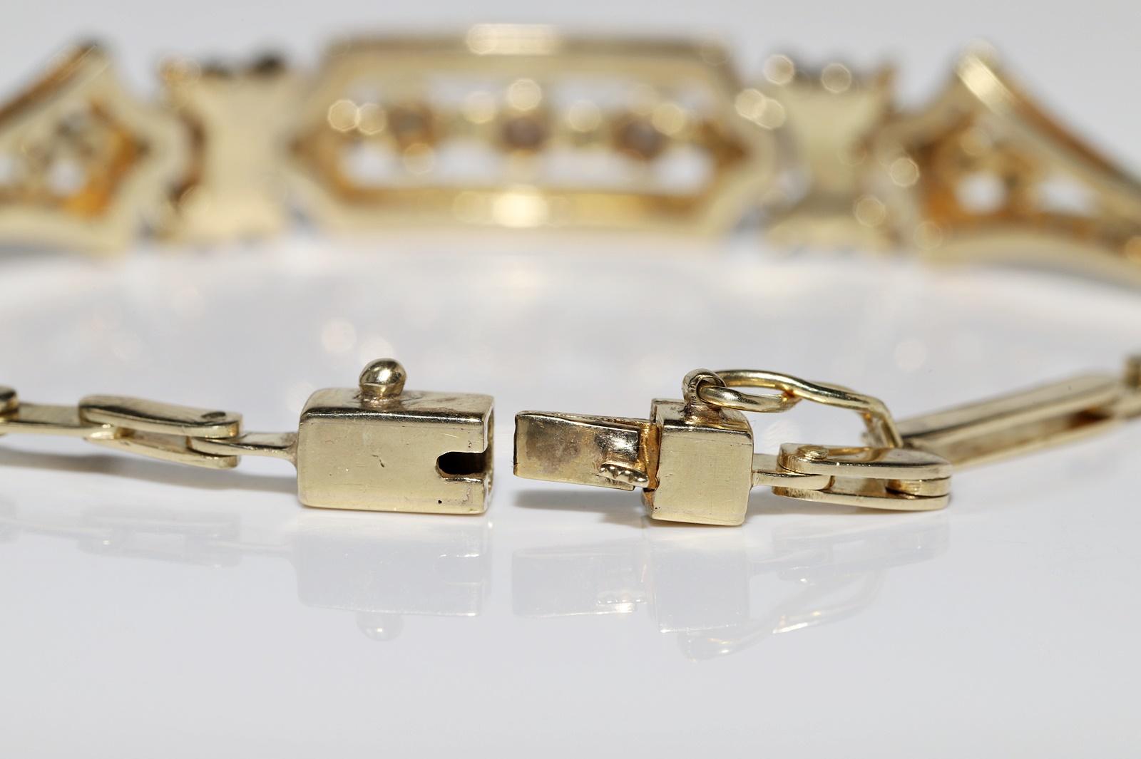 Circa 1980er Jahre  14k Gold Natürliches Diamant-Armband mit Dekoration  im Angebot 6