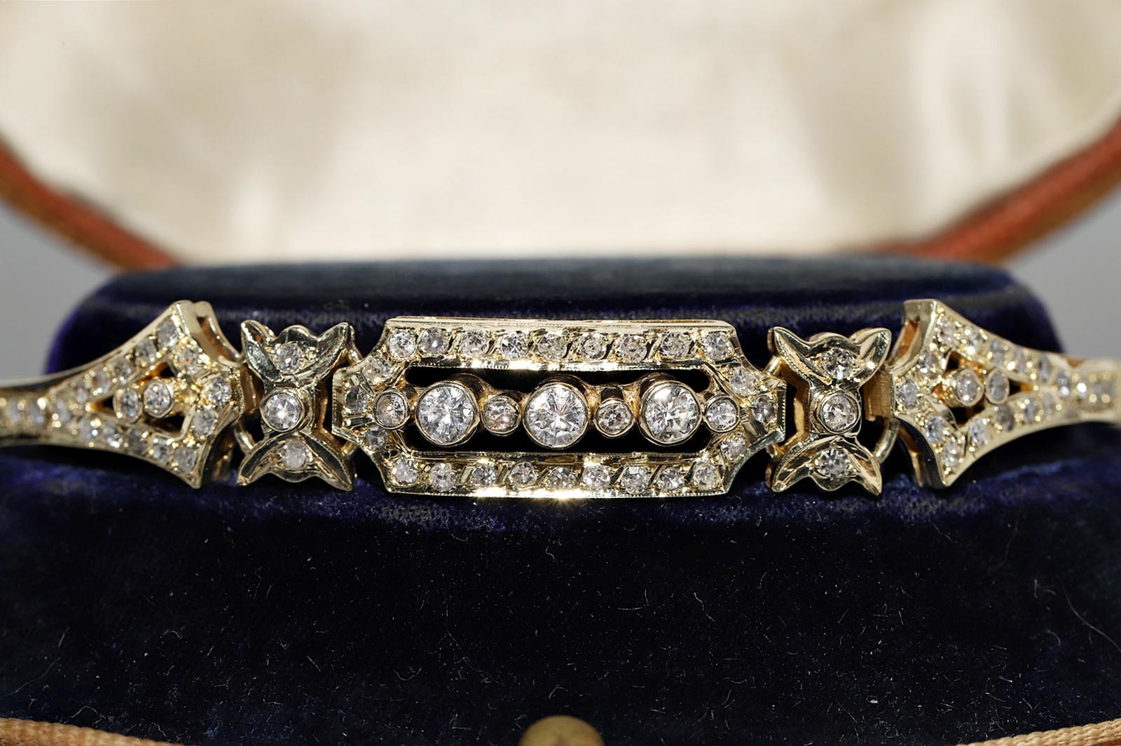 Retro Vintage Circa 1980s  14k Gold Natural Diamond Decorated Bracelet  For Sale