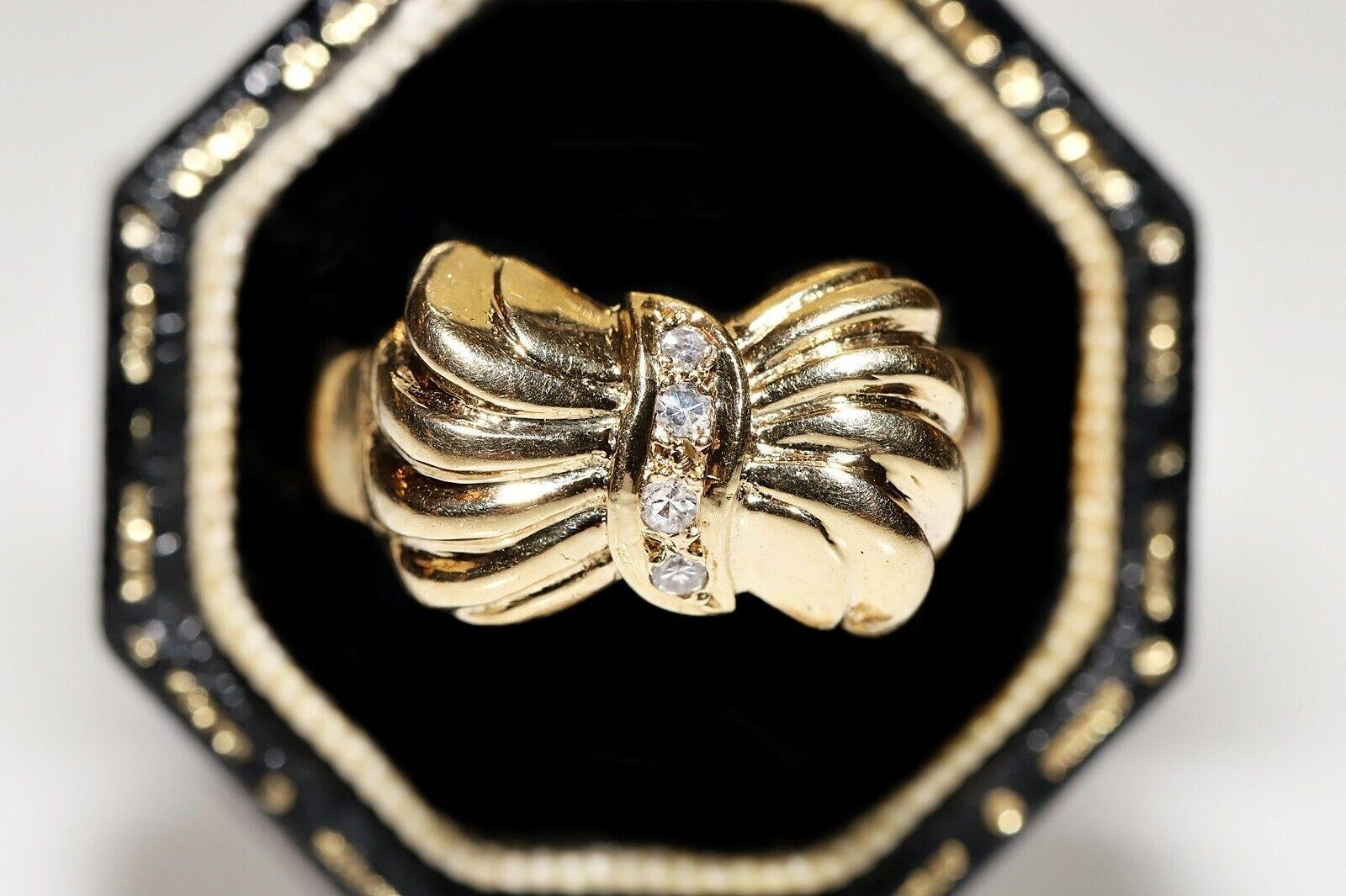Vintage Circa 1980s 14k Gold Natural Diamond Decorated Cluster Ring  For Sale 6
