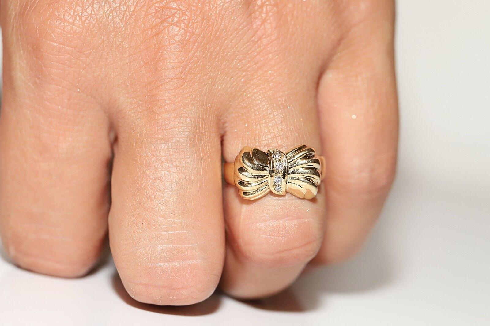 Retro Vintage Circa 1980s 14k Gold Natural Diamond Decorated Cluster Ring  For Sale