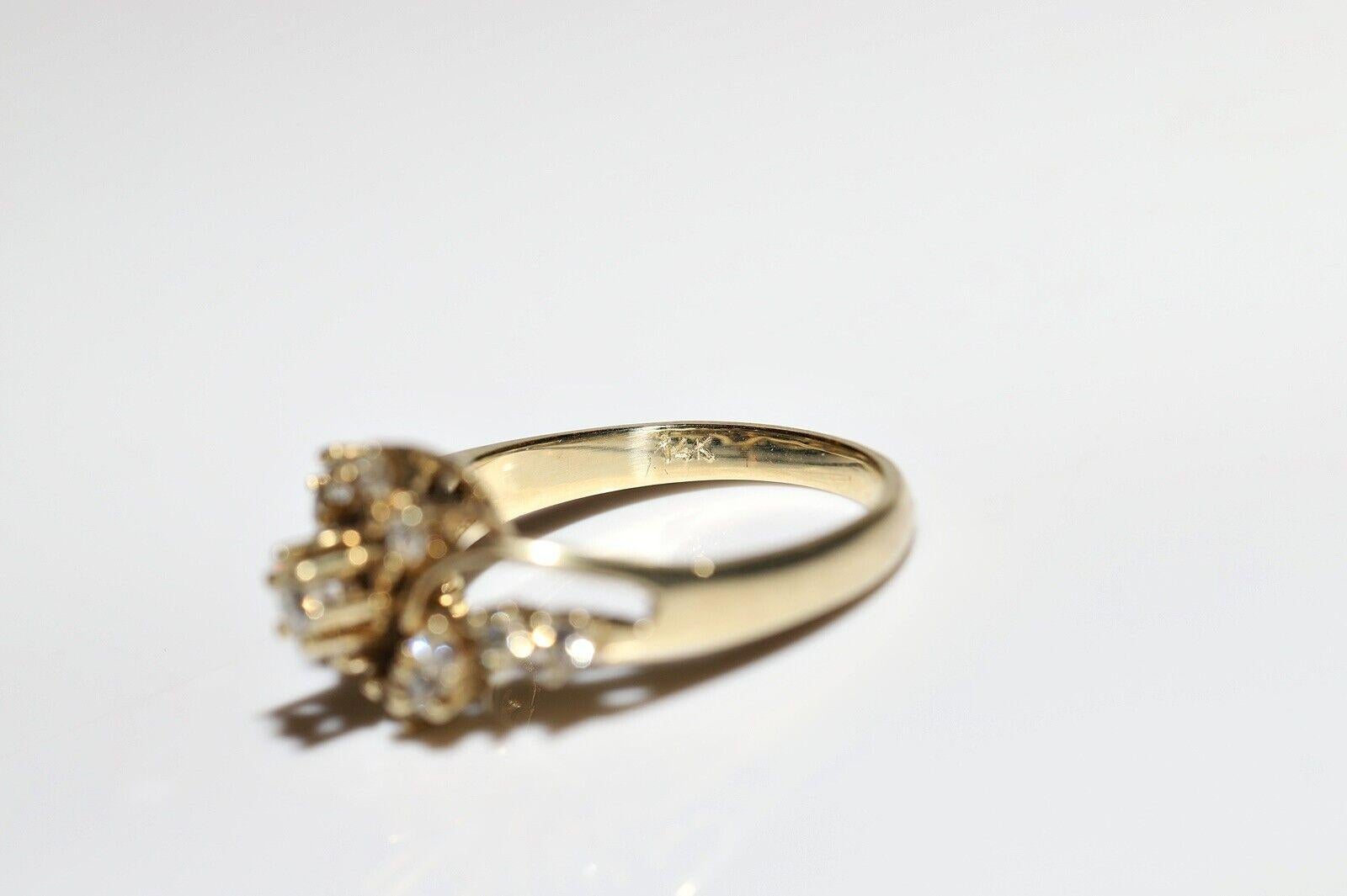 Vintage Circa 1980s 14k Gold Natural Diamond Decorated Cluster Ring  For Sale 1