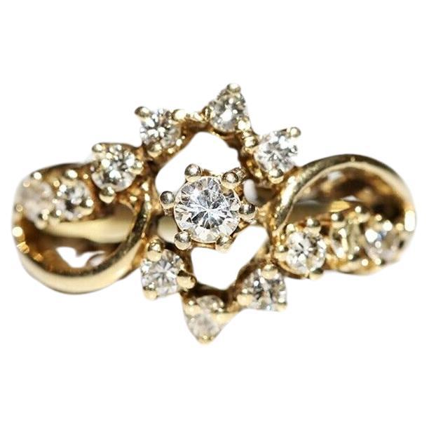 Vintage Circa 1980s 14k Gold Natural Diamond Decorated Cluster Ring  For Sale