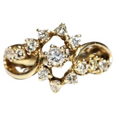 Retro Circa 1980s 14k Gold Natural Diamond Decorated Cluster Ring 