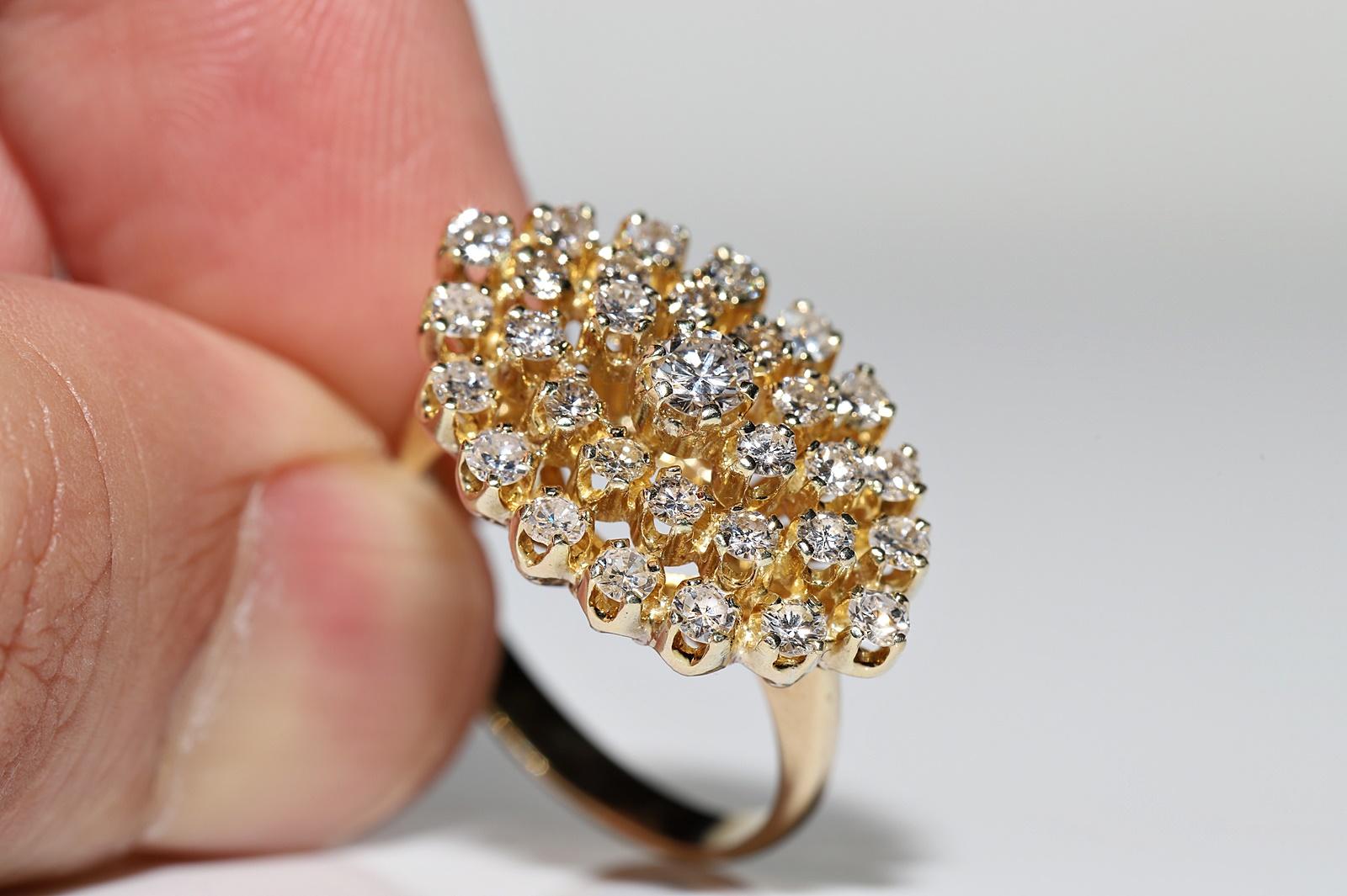 Vintage Circa 1980s 14k Gold Natural Diamond Decorated Cocktail Ring For Sale 6