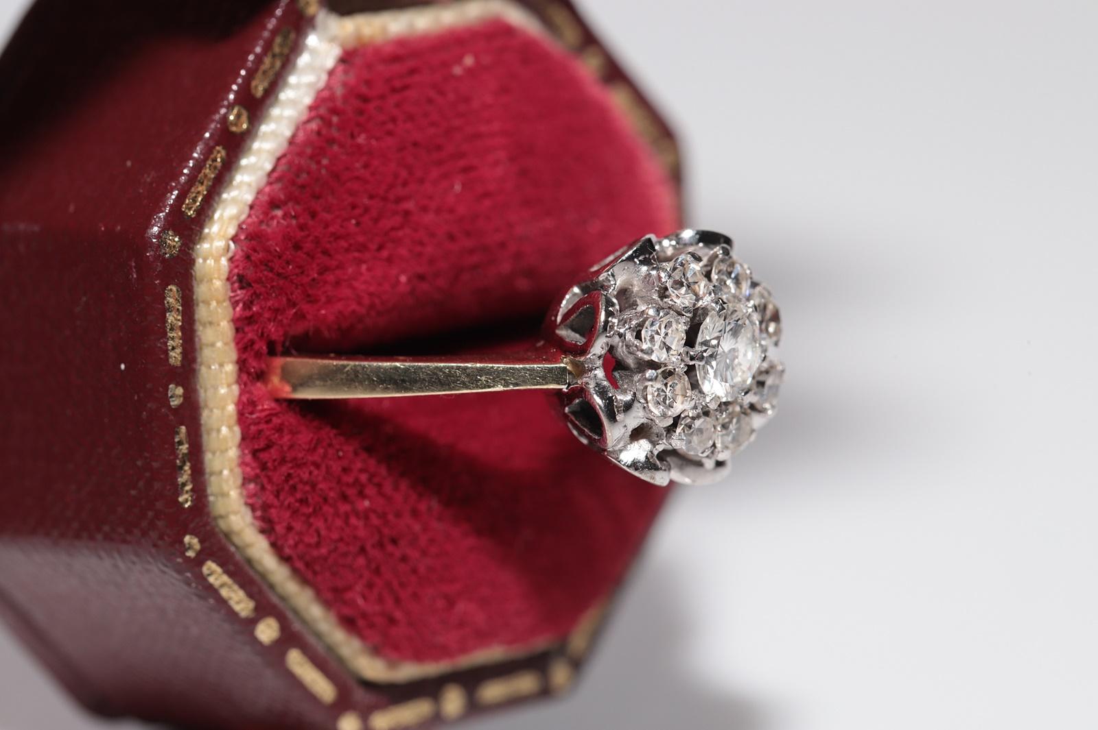 Rétro Anello da cocktail decorato con diamanti naturali in oro 14k, CIRCA GLI ANNI 80 in vendita