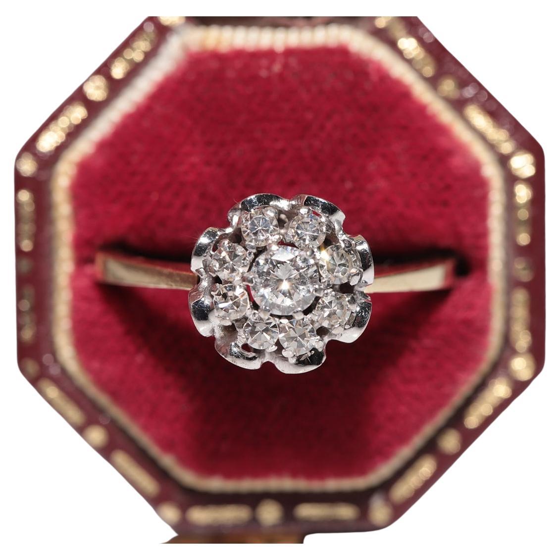 Anillo de Cóctel Vintage Circa 1980s Oro 14k Decorado con Diamantes Naturales
