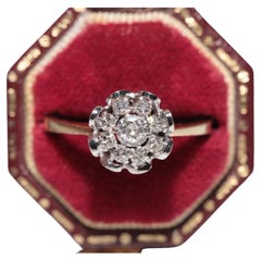 Vintage Circa 1980 Bague de cocktail en or 14k décorée de diamants naturels