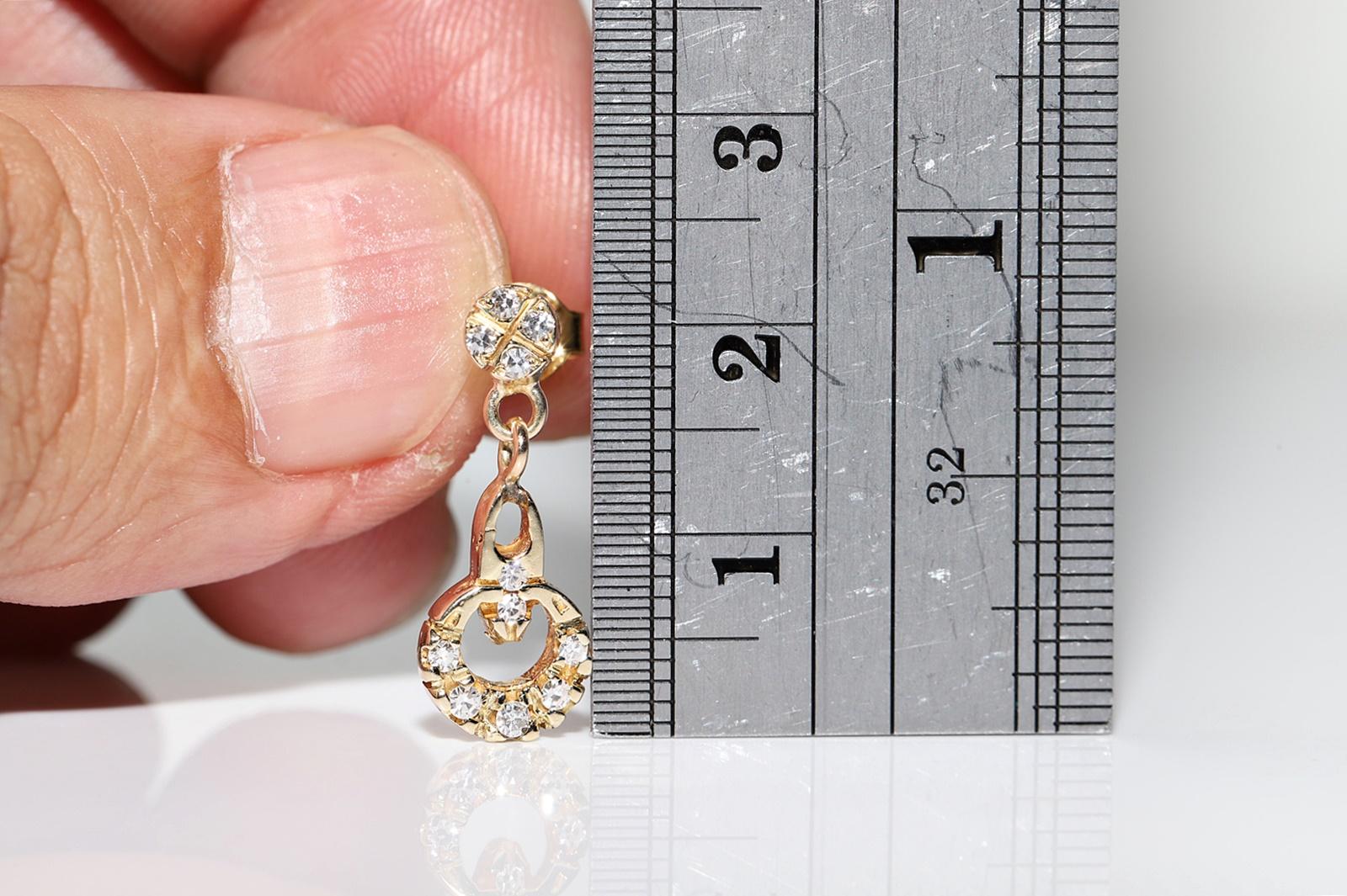 Vintage Circa 1980s 14k Gold Natural Diamond Decorated Drop Earring For Sale 5