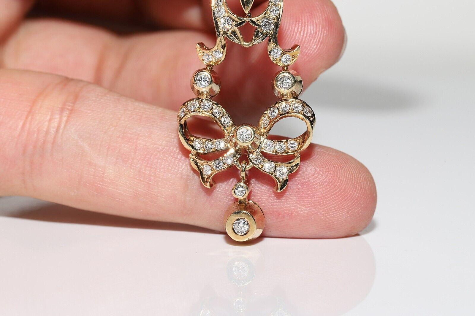 Retro Vintage Circa 1980s 14k Gold Natural Diamond Decorated Drop Earring  For Sale