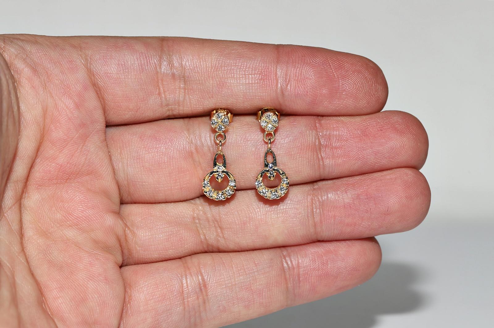 Brilliant Cut Vintage Circa 1980s 14k Gold Natural Diamond Decorated Drop Earring For Sale