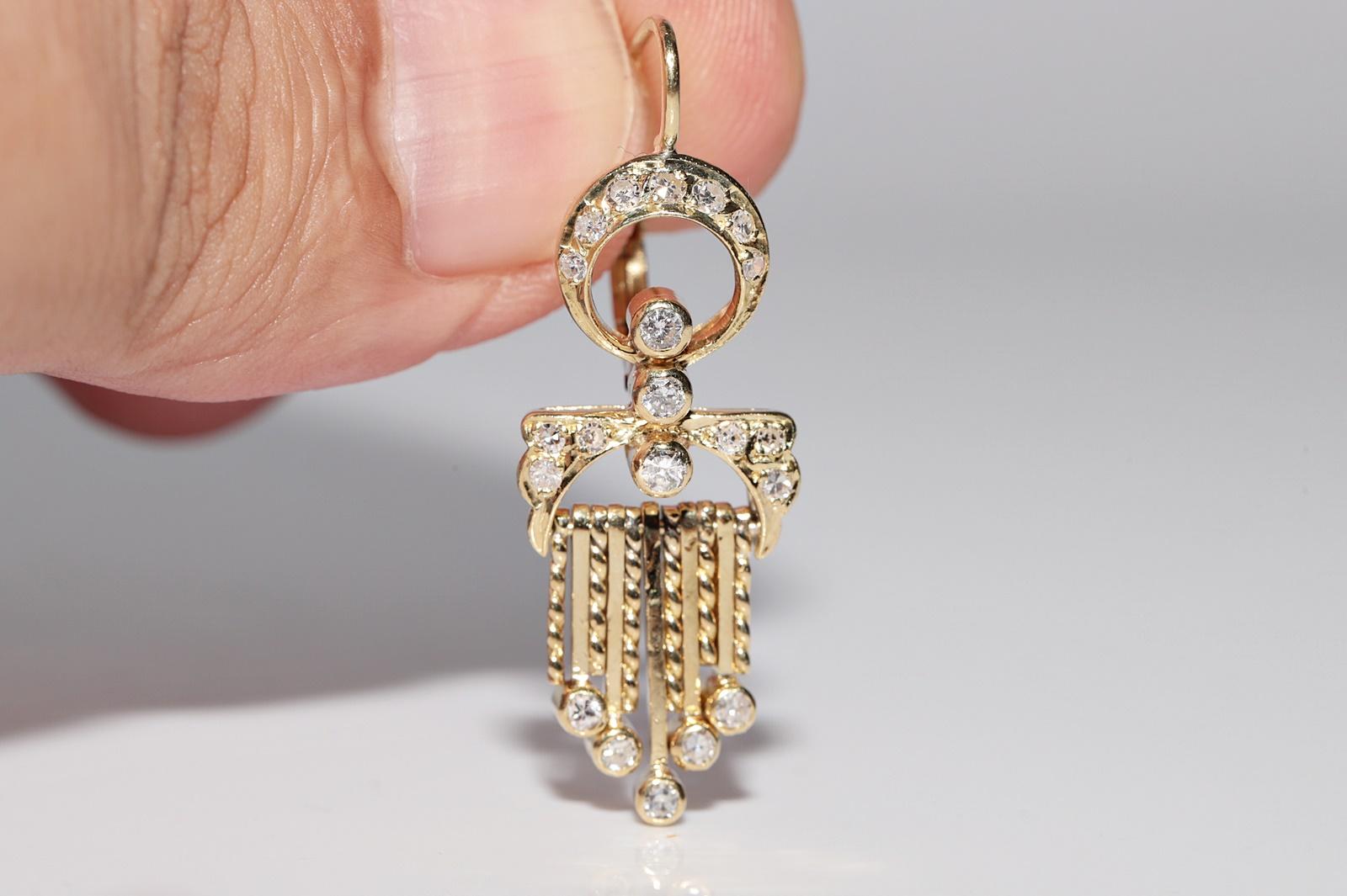 Vintage Circa 1980er Jahre 14k Gold Natürlicher Diamant Dekorierter Tropfenohrring im Zustand „Gut“ im Angebot in Fatih/İstanbul, 34