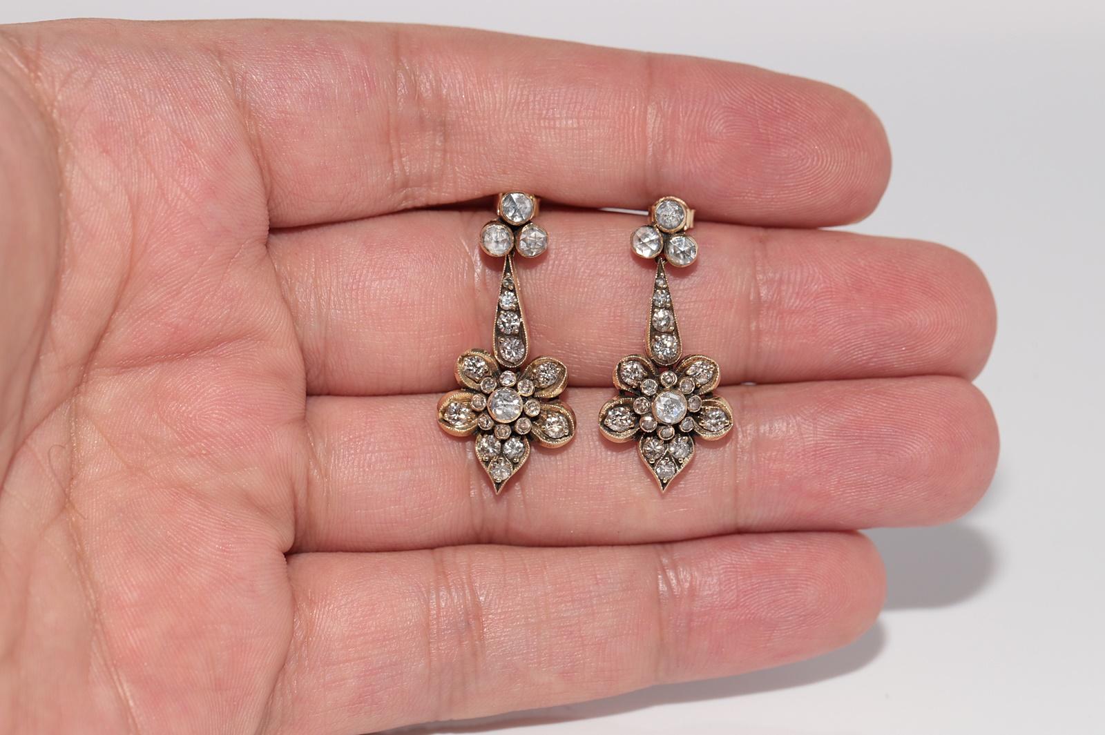 Vintage Circa 1980er Jahre 14k Gold Natürlicher Diamant Dekorierter Tropfenohrring im Zustand „Gut“ im Angebot in Fatih/İstanbul, 34