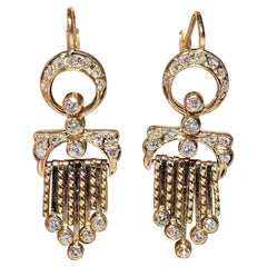 Orecchino a goccia in oro 14k con diamanti naturali decorati, vintage, anni
80 circa