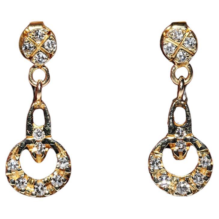 Vintage Circa 1980 Boucles d'oreilles pendantes en or 14k ornées de diamants naturels