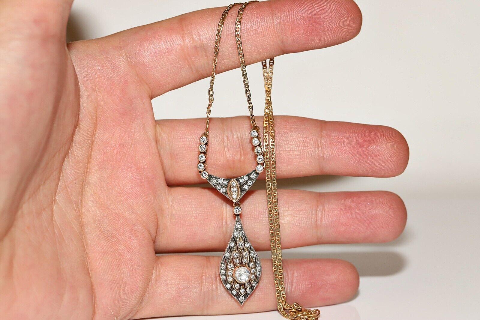 Vintage Circa 1980er Jahre 14k Gold Natürlicher Diamant Dekorierte Tropfen-Halskette im Angebot 4