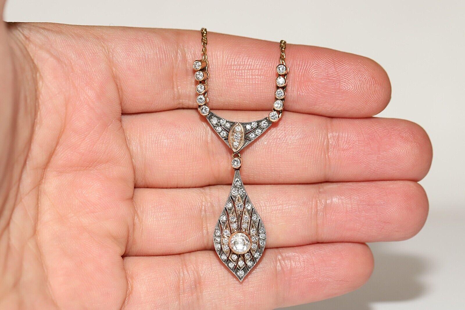 Brilliant Cut Vintage Circa 1980s 14k Gold Natural Diamond Decorated Drop Necklace For Sale