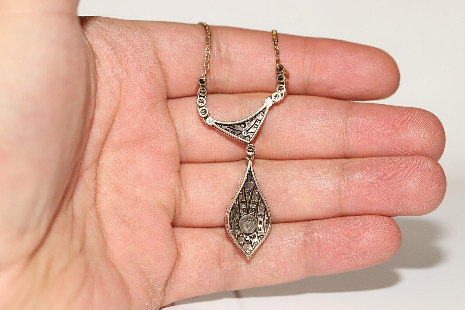 Women's Vintage Circa 1980s 14k Gold Natural Diamond Decorated Drop Necklace For Sale