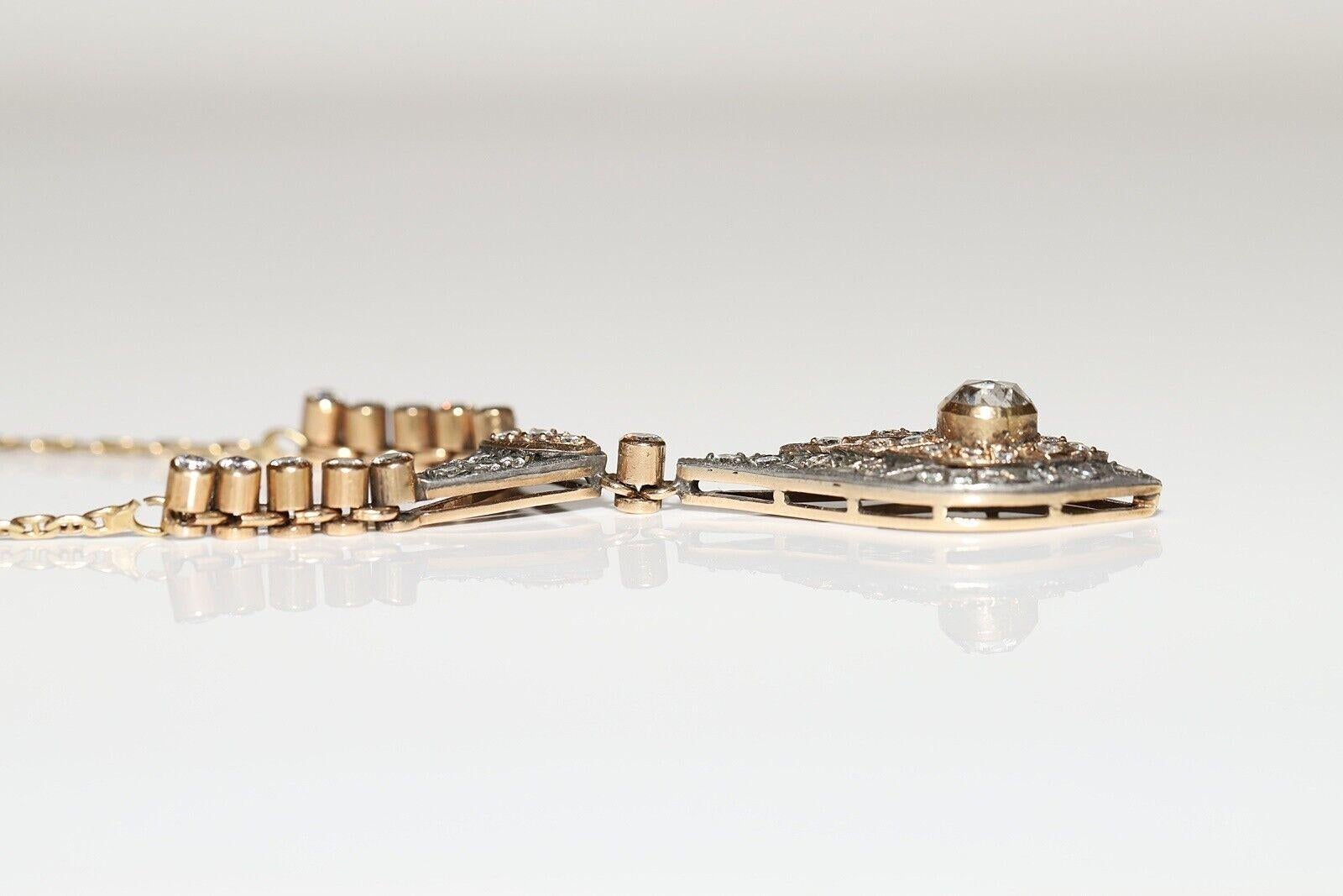 Vintage Circa 1980er Jahre 14k Gold Natürlicher Diamant Dekorierte Tropfen-Halskette im Angebot 1