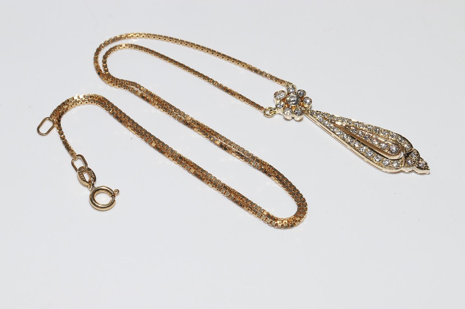 Vintage Circa 1980s 14k Gold Natural Diamond Decorated Drop Pendant Necklace For Sale 5