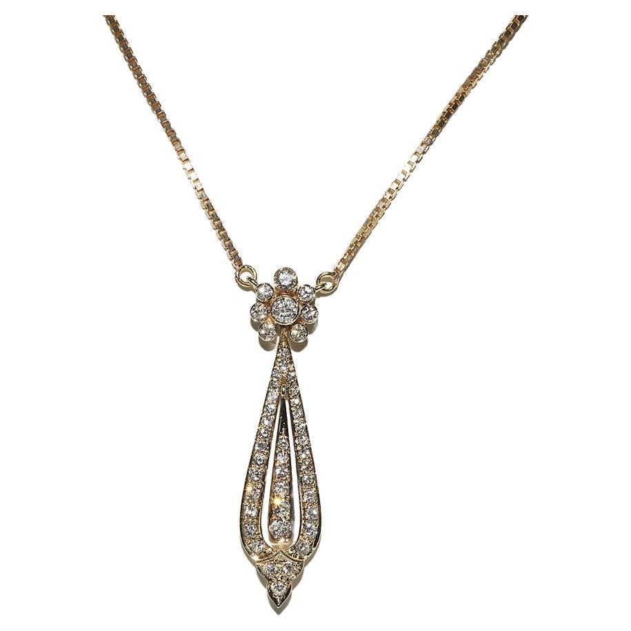 Collar Colgante Vintage Circa 1980s Oro 14k Decorado con Diamantes Naturales en Gota